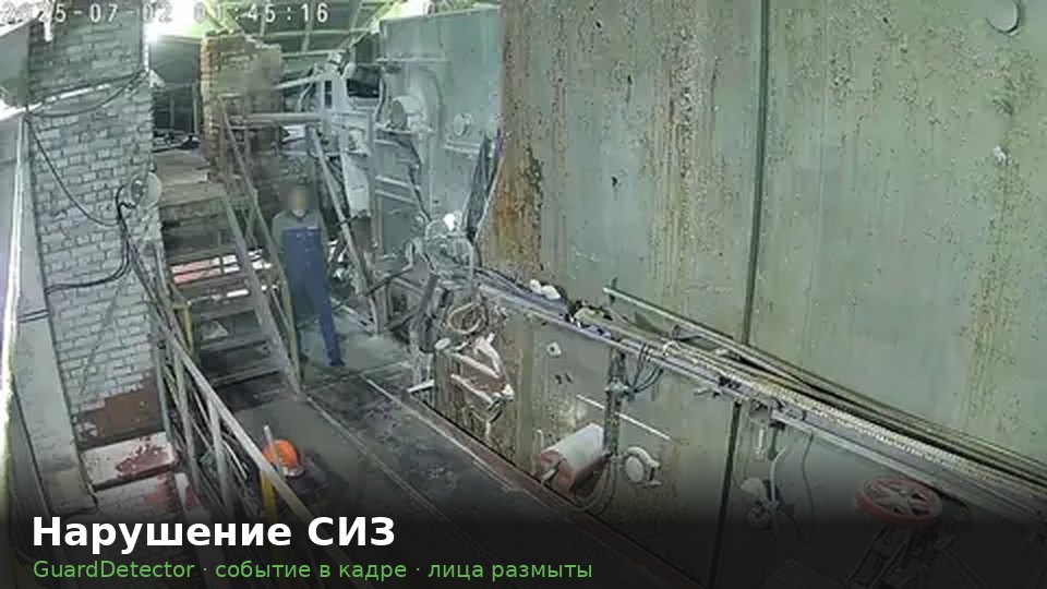 Кадр камеры в цехе, лица размыты