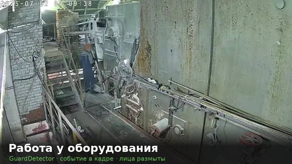 Кадр камеры в цехе, лица размыты